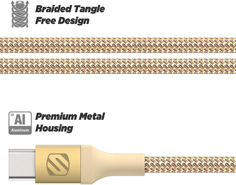 SCOSCHE CCB4GD-SP Strikeline Premium USB-C to USB-C Sync Braided Charging Cable, 4 feet, Gold