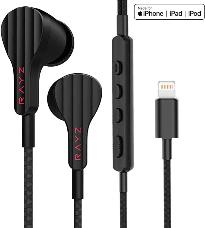 Pioneer Rayz Smart Lightning Headphones Earphones –Tangle-Free Wired Earbuds with Microphone and Volume Control – Customizable via App (Black)