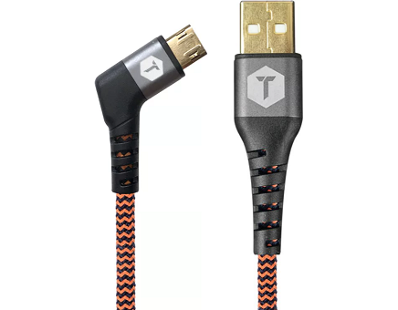 ToughTested USB-A to Angled Micro-USB Charge & Sync Cable-6' (Black/Orange)